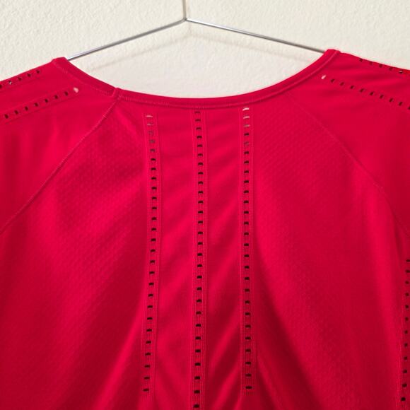 Athleta Long Sleeve Perforated Activewear Top Womens Large Red Nylon Workout - Picture 7 of 7